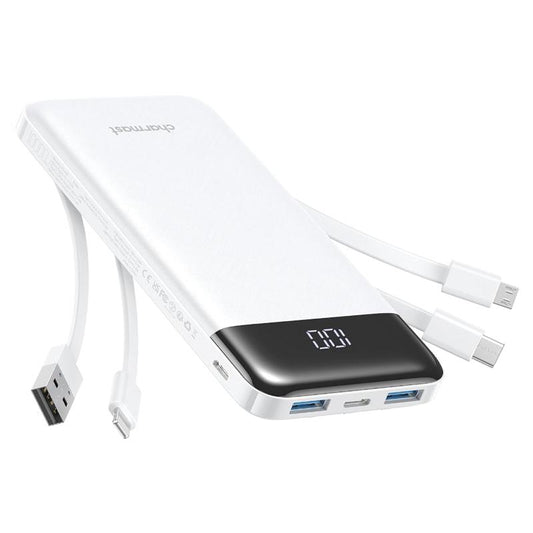 Charmast Ultra-Slim 10,000mAh Portable Charger with Integrated Cables, 6 Outputs & 3 Inputs for Fast Charging, Compatible with All Smartphones, Tablets, and USB-C Devices, Ideal for Travel
