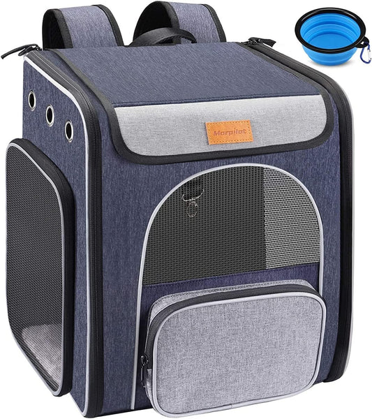 Cat Carrier Backpack - Foldable and Breathable Pet Carrier for Cats and Small Dogs with Safety Leash and Folding Bowl, Perfect for Hiking and Outdoor Travel
