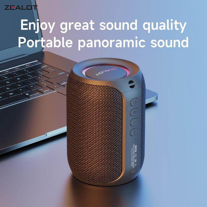 ZEALOT Wireless Bluetooth Speaker - 15W Stereo Sound with Enhanced Bass, RGB Lighting, Waterproof Design for Outdoor and Indoor Use, Perfect for Camping, Hiking, Cycling, and Gifting