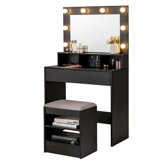 Modern Makeup Vanity Set with LED Lighted Mirror and Spacious Drawer