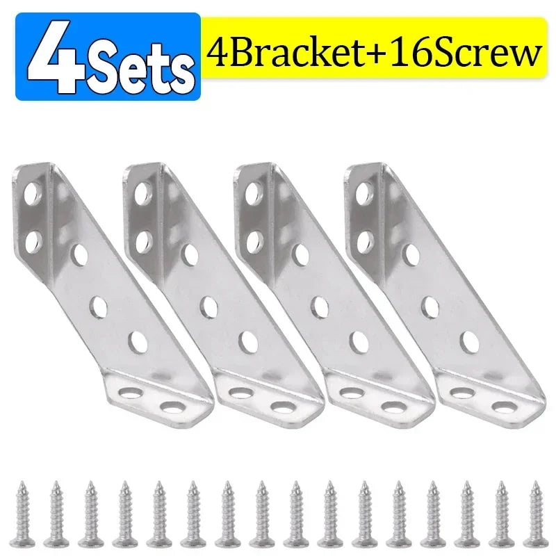 Stainless Steel Corner Brackets for Furniture Assembly - Angle Shelf Connectors and Cabinet Support with Included Screws (1-10 Pieces)