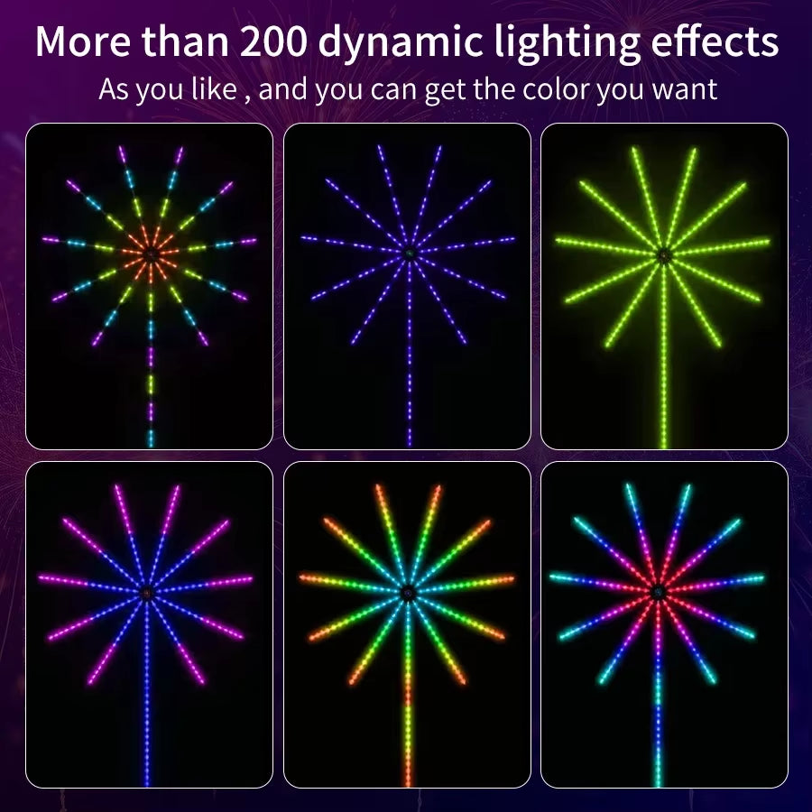USB 5V RGBIC Fireworks LED String Lights for Festive Decor, Music Synchronization, and Event Illumination