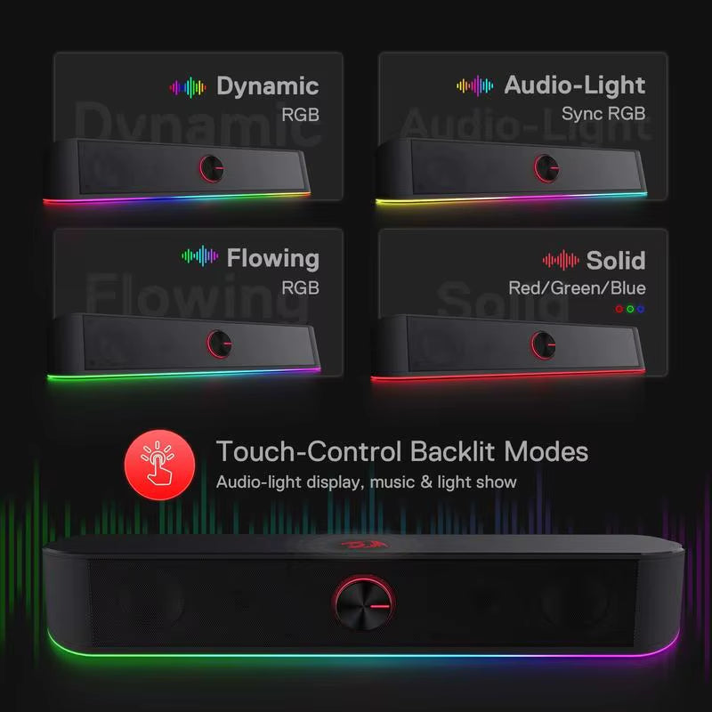 GS560 Adiemus RGB USB Desktop Soundbar - 2.0 Channel Computer Speaker with Dynamic Audio-Light Synchronization and Display