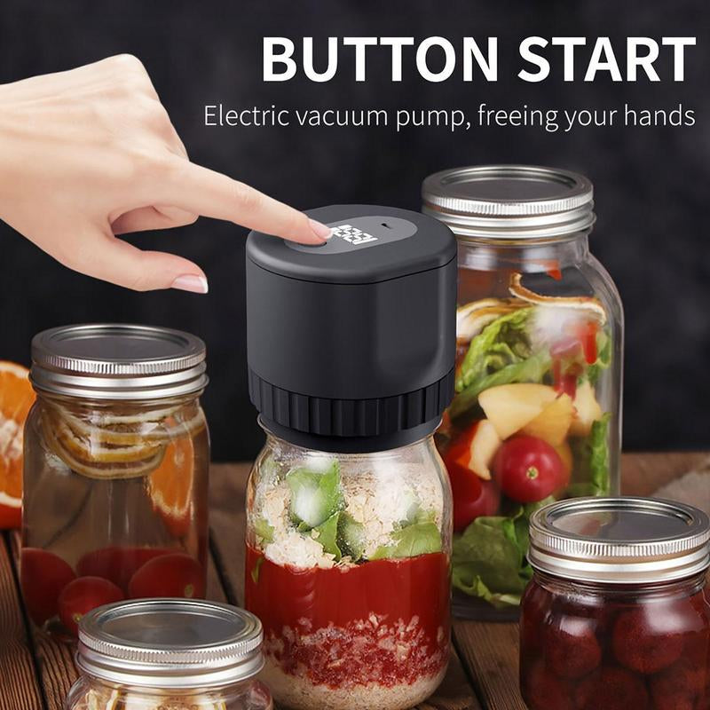 USB Electric Jar Vacuum Sealer Kit with LED Screen, Complete Sealing Machine Set Including 10 Jar Lids and Lid Opener, Ideal Kitchen Accessory for Summer Gifting