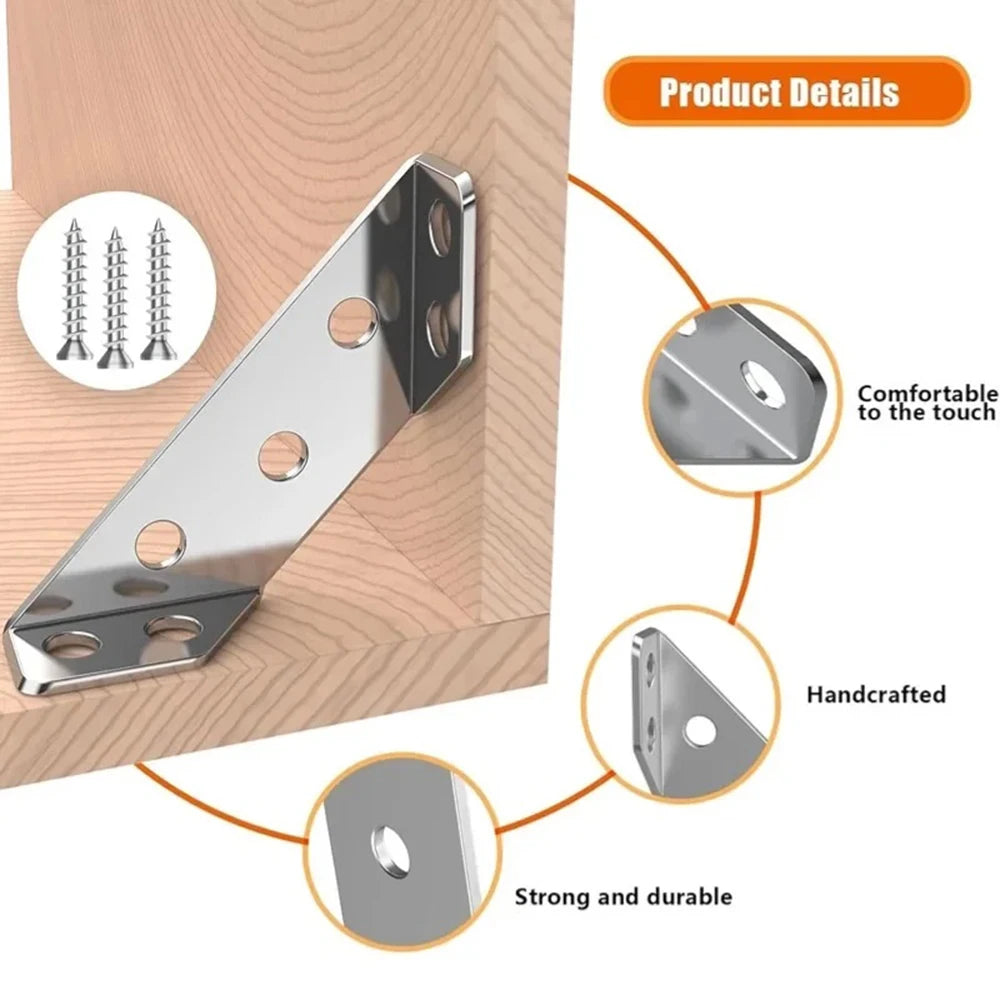 Stainless Steel Corner Brackets for Furniture Assembly - Angle Shelf Connectors and Cabinet Support with Included Screws (1-10 Pieces)