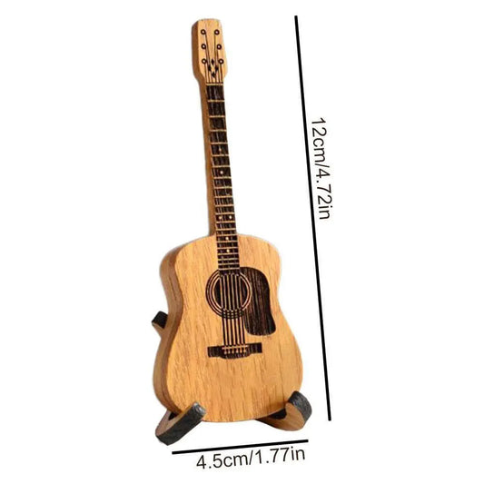 Wooden Acoustic Guitar Pick Box with Stand and Personalized Engraved Picks - Unique Vintage Music Gift