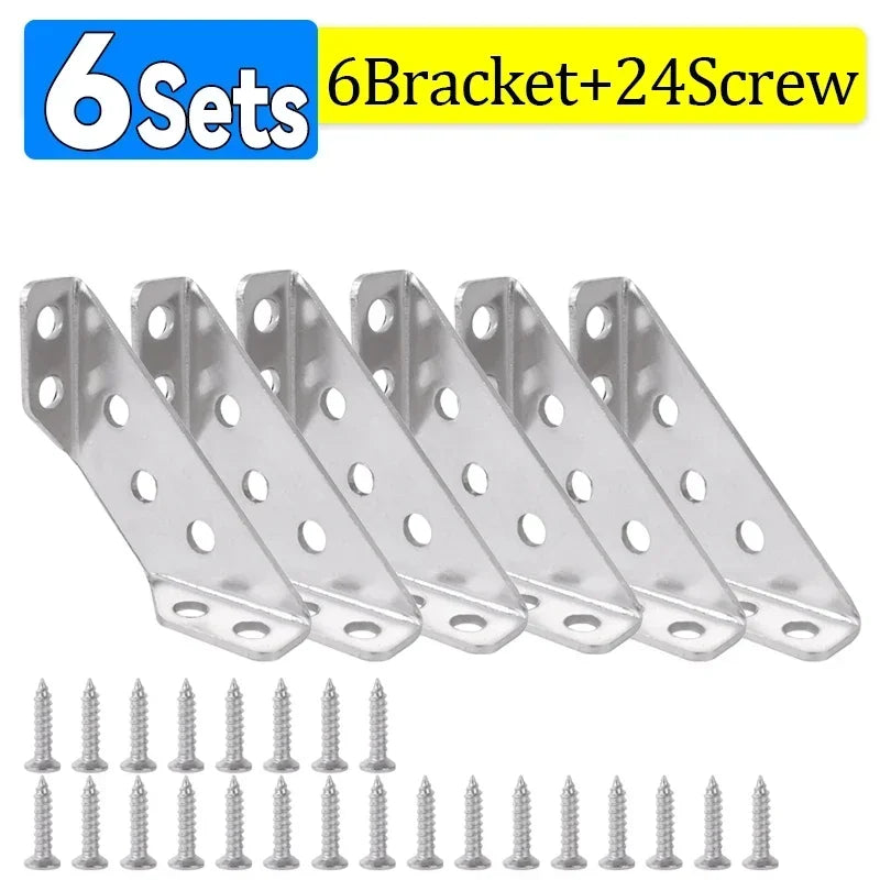 Stainless Steel Corner Brackets for Furniture Assembly - Angle Shelf Connectors and Cabinet Support with Included Screws (1-10 Pieces)