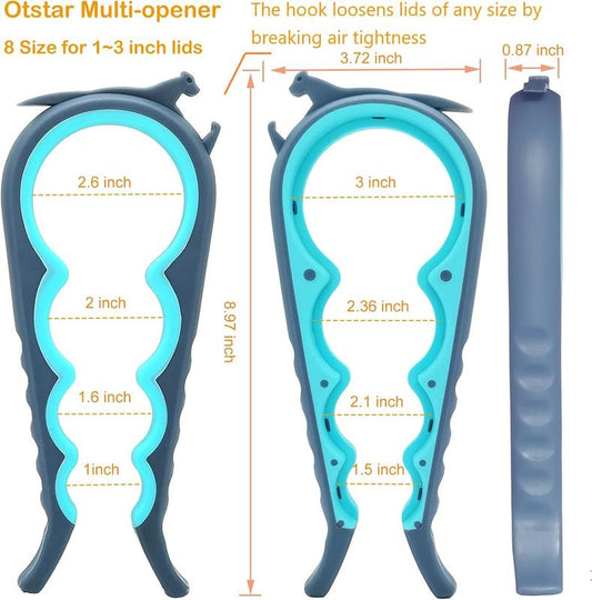 Blue and Grey Multi-Functional Jar, Bottle, and Can Opener for Individuals with Limited Hand Strength - Non-Slip Grip Kitchen Tool for Seniors and Arthritis Sufferers