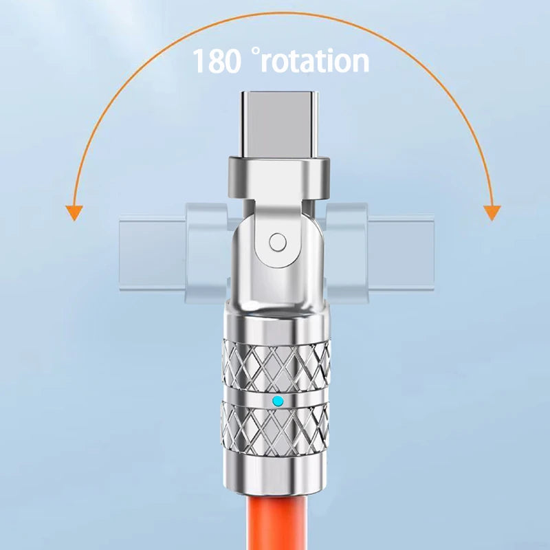 USB to Type-C 180-Degree Rotating Charging and Data Cable, 120W Super Fast Charging and High-Speed Data Transfer for iPhone and Samsung Devices