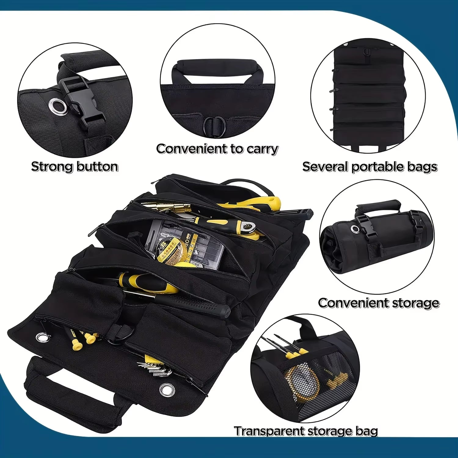 Professional Heavy-Duty Tool Bag Organizer with Removable Pouches and Six Tool Pockets