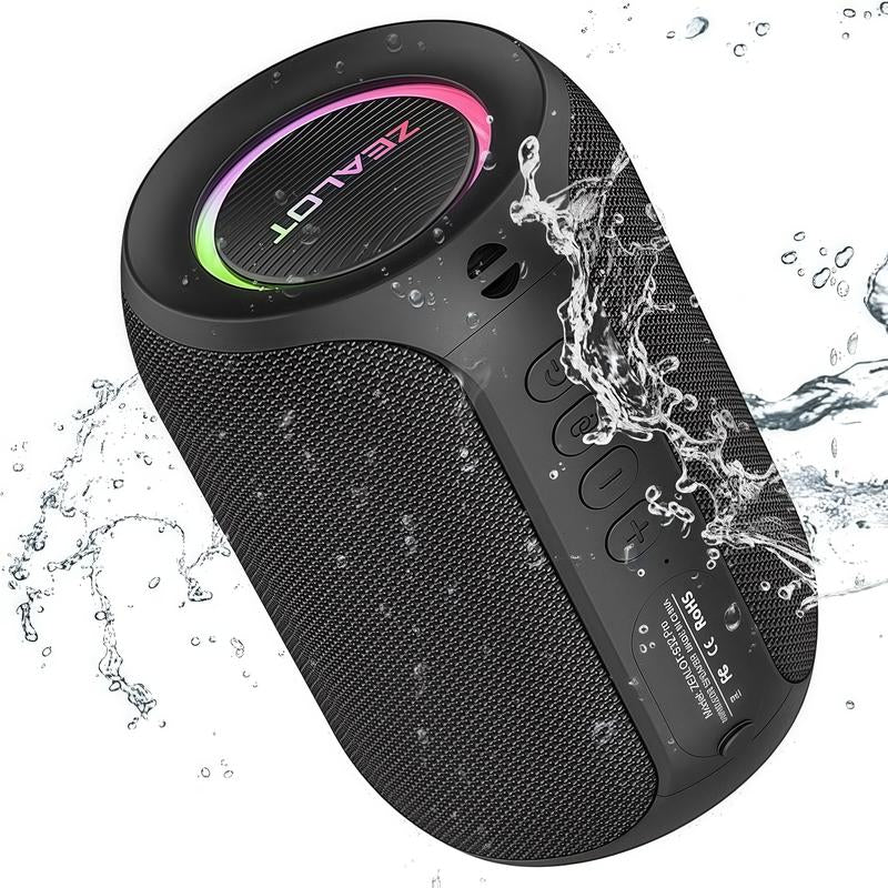 ZEALOT Wireless Bluetooth Speaker - 15W Stereo Sound with Enhanced Bass, RGB Lighting, Waterproof Design for Outdoor and Indoor Use, Perfect for Camping, Hiking, Cycling, and Gifting