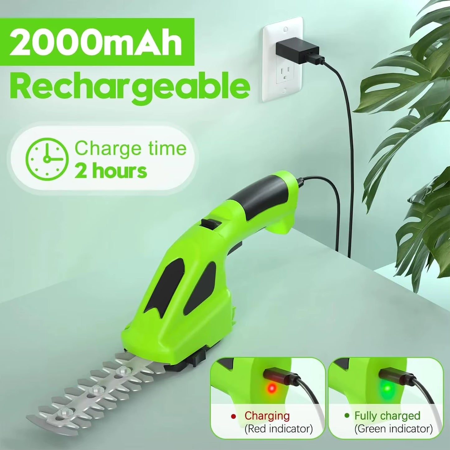 Cordless 2-in-1 Grass Shear and Electric Hedge Trimmer with Rechargeable 3.6V Battery System