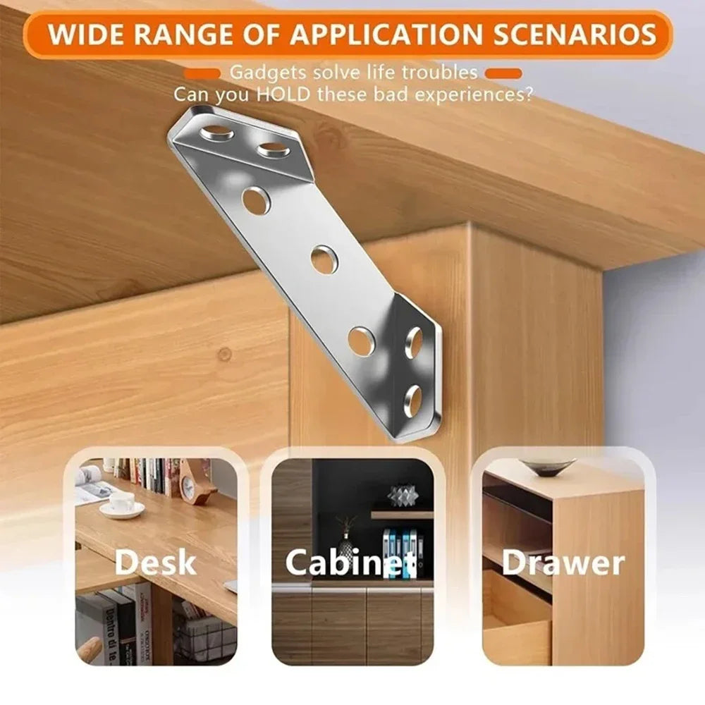 Stainless Steel Corner Brackets for Furniture Assembly - Angle Shelf Connectors and Cabinet Support with Included Screws (1-10 Pieces)