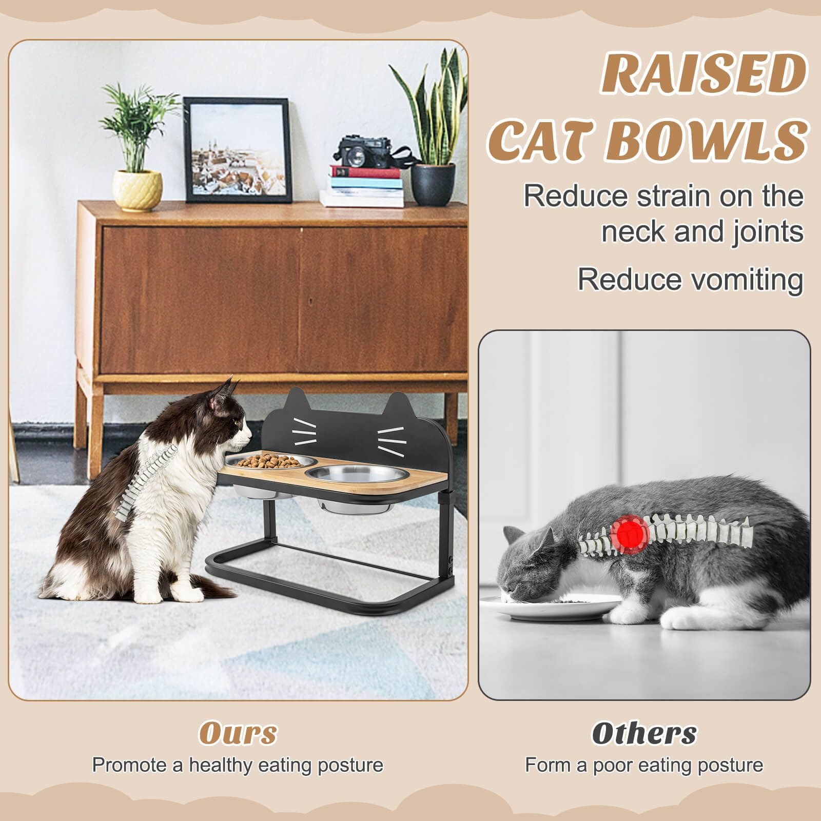 Elevated Cat Feeder with Dual Stainless Steel Bowls