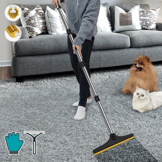 Pet Hair Removal Carpet Rake with 60-Inch Adjustable Handle - Reusable Scraper Tool for Rugs and Mats