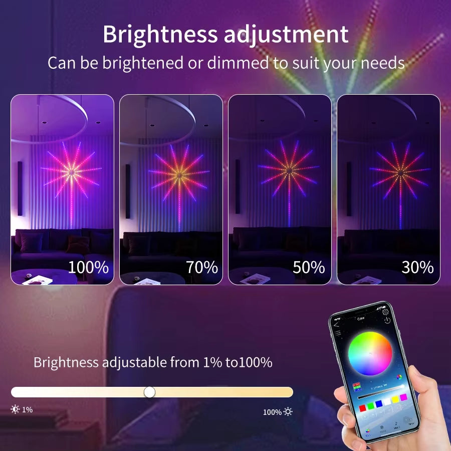 USB 5V RGBIC Fireworks LED String Lights for Festive Decor, Music Synchronization, and Event Illumination
