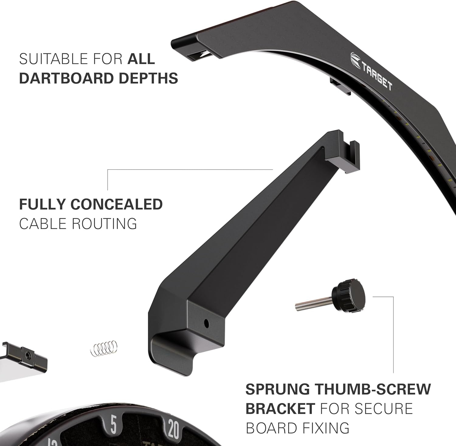 LED Dartboard Lighting System - Enhanced Illumination for Dart Boards | 3M Extended Cable | Universal Fit for All Dart Boards | Effortless Assembly | Premium Darts Accessories