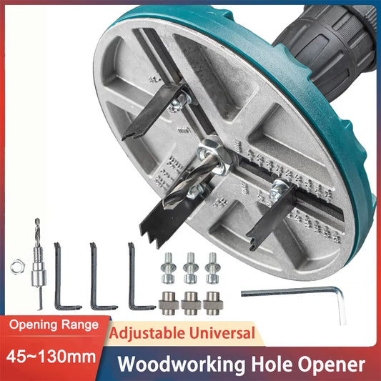Adjustable Circular Saw Drill Bit Tool for Woodworking - Universal Aluminum Plate Hole Opener (45-130mm)