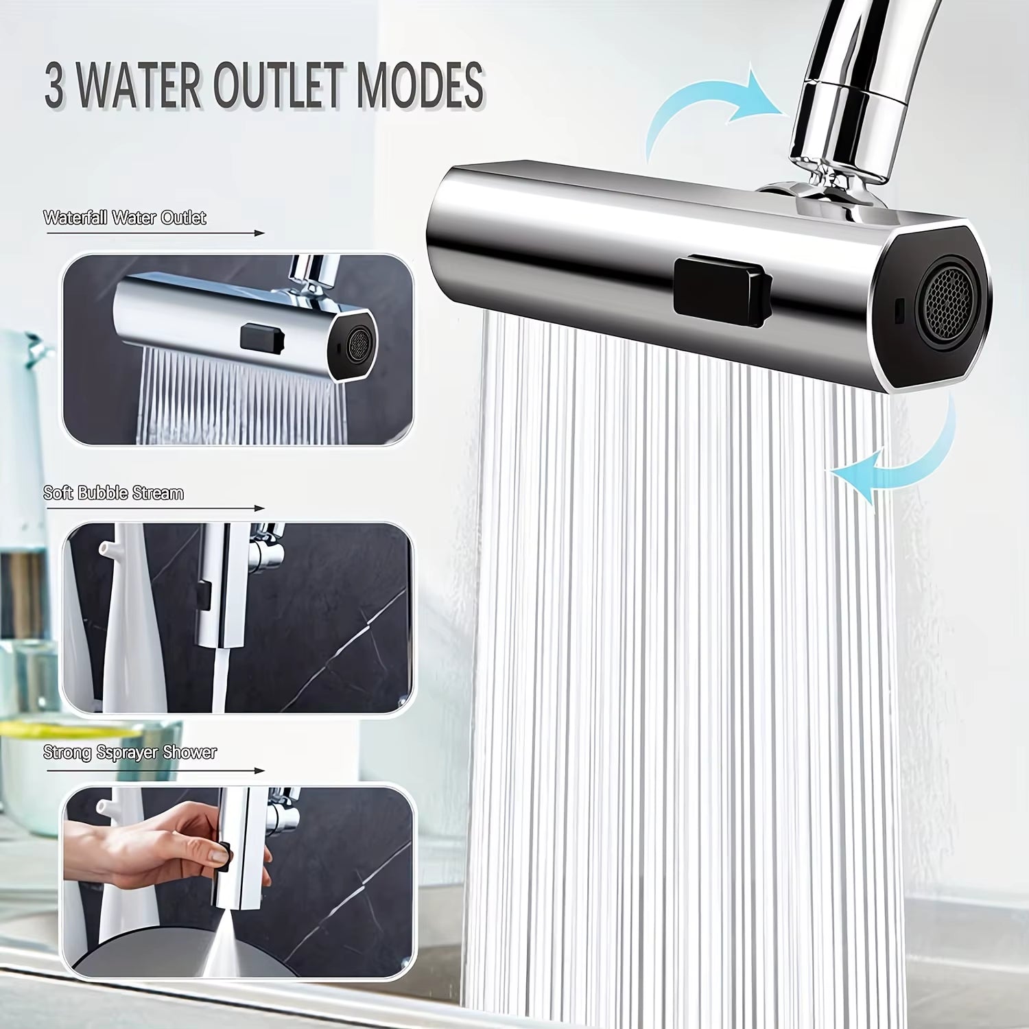 Large-Scale 3-in-1 360° Touch-Control Kitchen Faucet with Swivel Spout and Extender