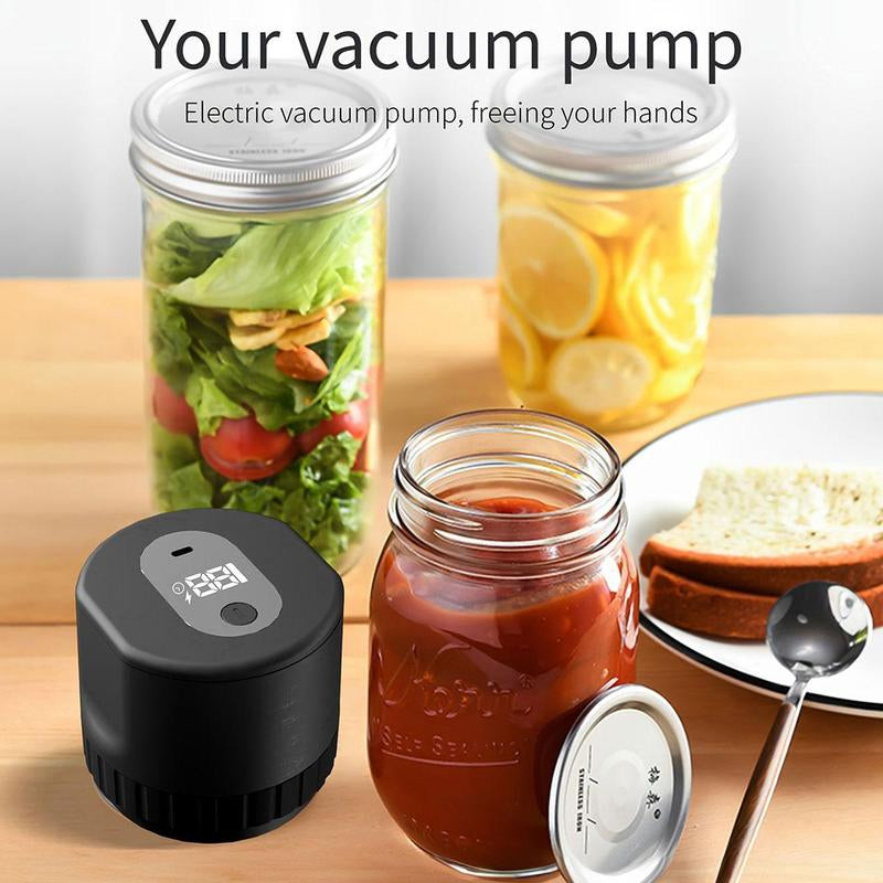 USB Electric Jar Vacuum Sealer Kit with LED Screen, Complete Sealing Machine Set Including 10 Jar Lids and Lid Opener, Ideal Kitchen Accessory for Summer Gifting