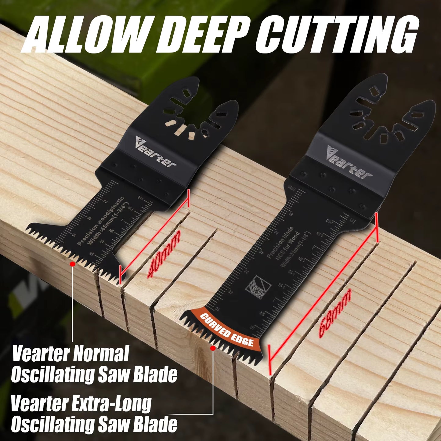 7-Piece Extra-Long HCS Curved Edge Oscillating Saw Blade Set for Wood and Plastic - 31mm