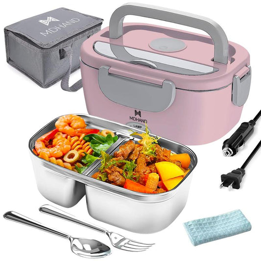 Electric Lunch Box Food Heater - 65W Fast Heating, Portable Self-Heating Food Warmer for Work, Car, and Outdoors - Available in Pink, White, and Grey with Lunch Bag