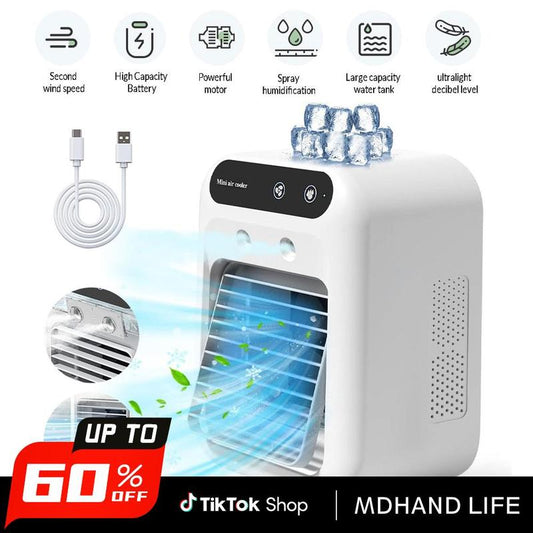 3-in-1 Portable Air Conditioner and Evaporative Cooler with Dual Mist Speeds - Perfect for Home, Office, and Outdoor Use, Equipped with 1800mAh Battery and 500ml Water Reservoir