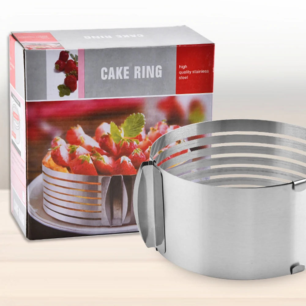 Adjustable Stainless Steel Round Cake Cutter and Slicer - 20CM and 30CM, 7-Layer Mousse Ring Mold Baking Tool