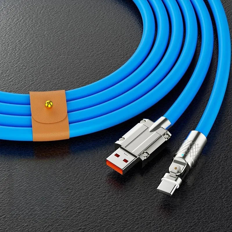 USB to Type-C 180-Degree Rotating Charging and Data Cable, 120W Super Fast Charging and High-Speed Data Transfer for iPhone and Samsung Devices