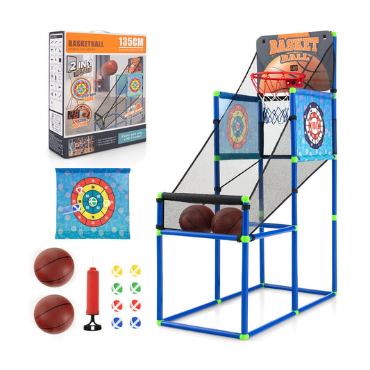 Dual-Function Children's Basketball Arcade Game with Electronic Scoring System