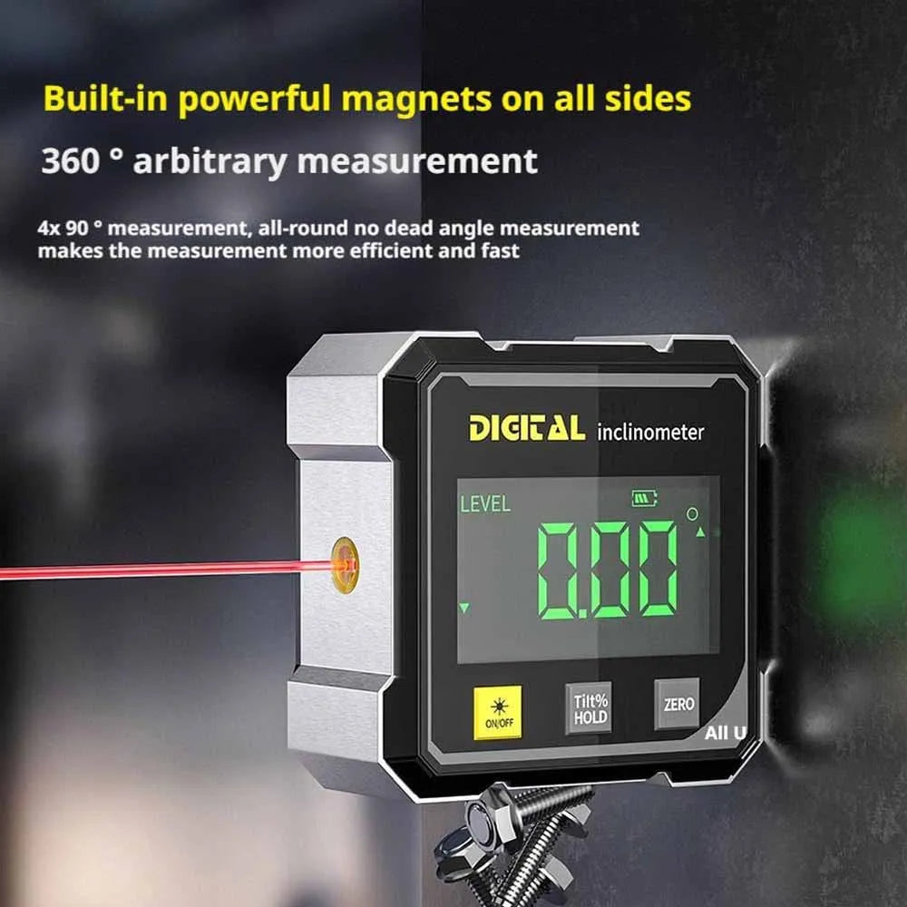 4-Side Magnetic Digital Angle Gauge with Laser Electronic Protractor Horizontometer Inclinometer Angle Ruler Slope Measuring