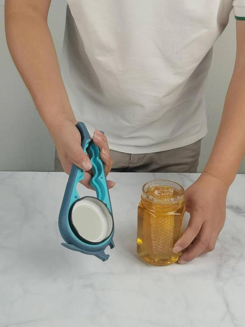 Blue and Grey Multi-Functional Jar, Bottle, and Can Opener for Individuals with Limited Hand Strength - Non-Slip Grip Kitchen Tool for Seniors and Arthritis Sufferers