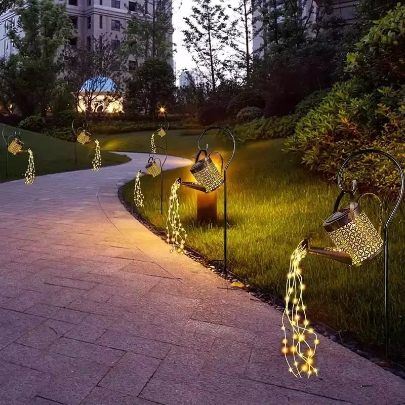 Solar-Powered LED Watering Can Lamp - Iron Star Design for Outdoor Garden and Landscape Lighting