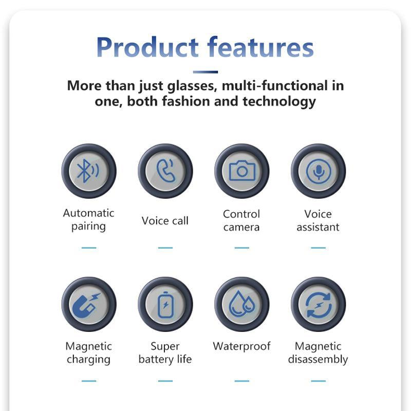 2-in-1 Magnetic Smart Glasses with Wireless Connectivity, Integrated Microphone and Touch Control, Anti-Blue Light Technology for Music and Calls, Wearable Device