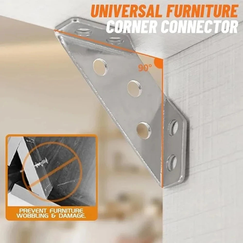 Stainless Steel Corner Brackets for Furniture Assembly - Angle Shelf Connectors and Cabinet Support with Included Screws (1-10 Pieces)