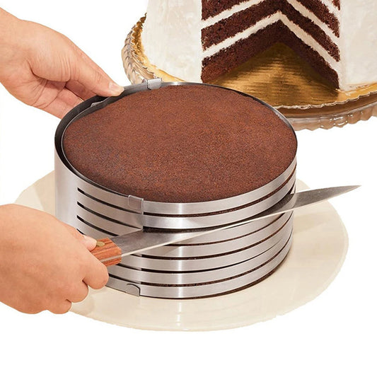 Adjustable Stainless Steel Round Cake Cutter and Slicer - 20CM and 30CM, 7-Layer Mousse Ring Mold Baking Tool