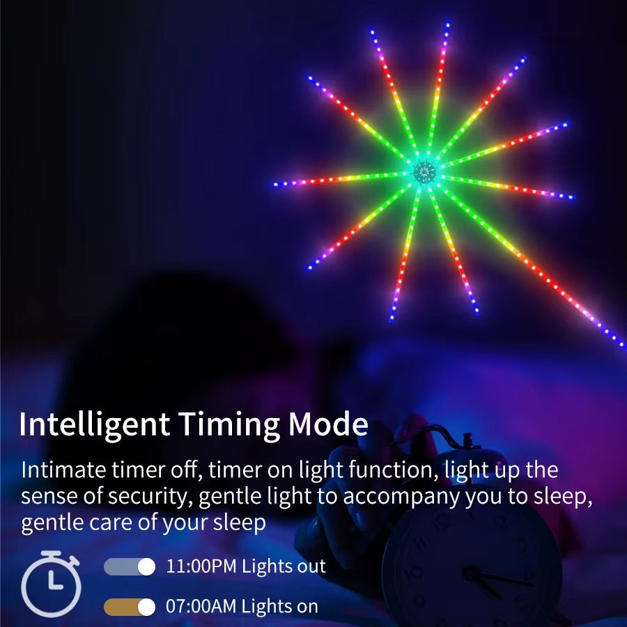 USB 5V RGBIC Fireworks LED String Lights for Festive Decor, Music Synchronization, and Event Illumination
