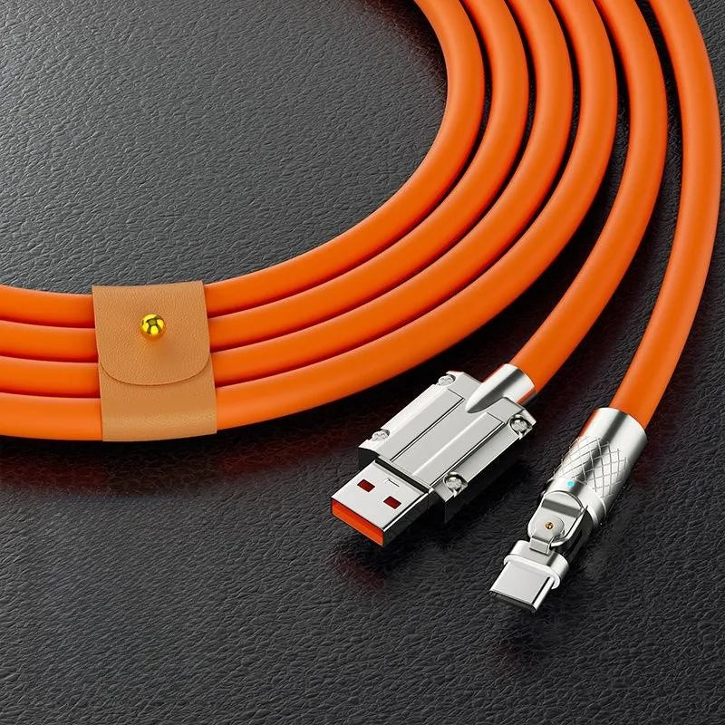 USB to Type-C 180-Degree Rotating Charging and Data Cable, 120W Super Fast Charging and High-Speed Data Transfer for iPhone and Samsung Devices