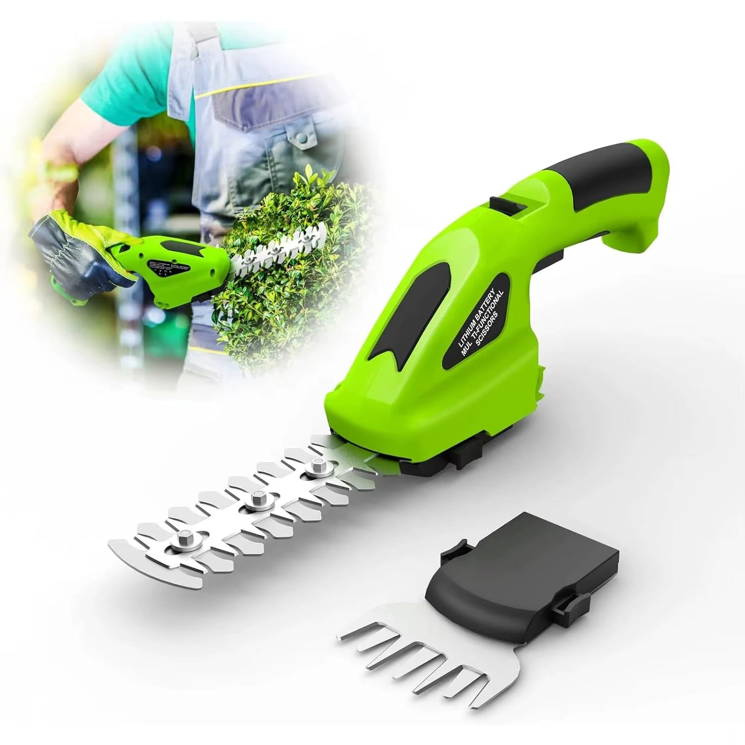Cordless 2-in-1 Grass Shear and Electric Hedge Trimmer with Rechargeable 3.6V Battery System