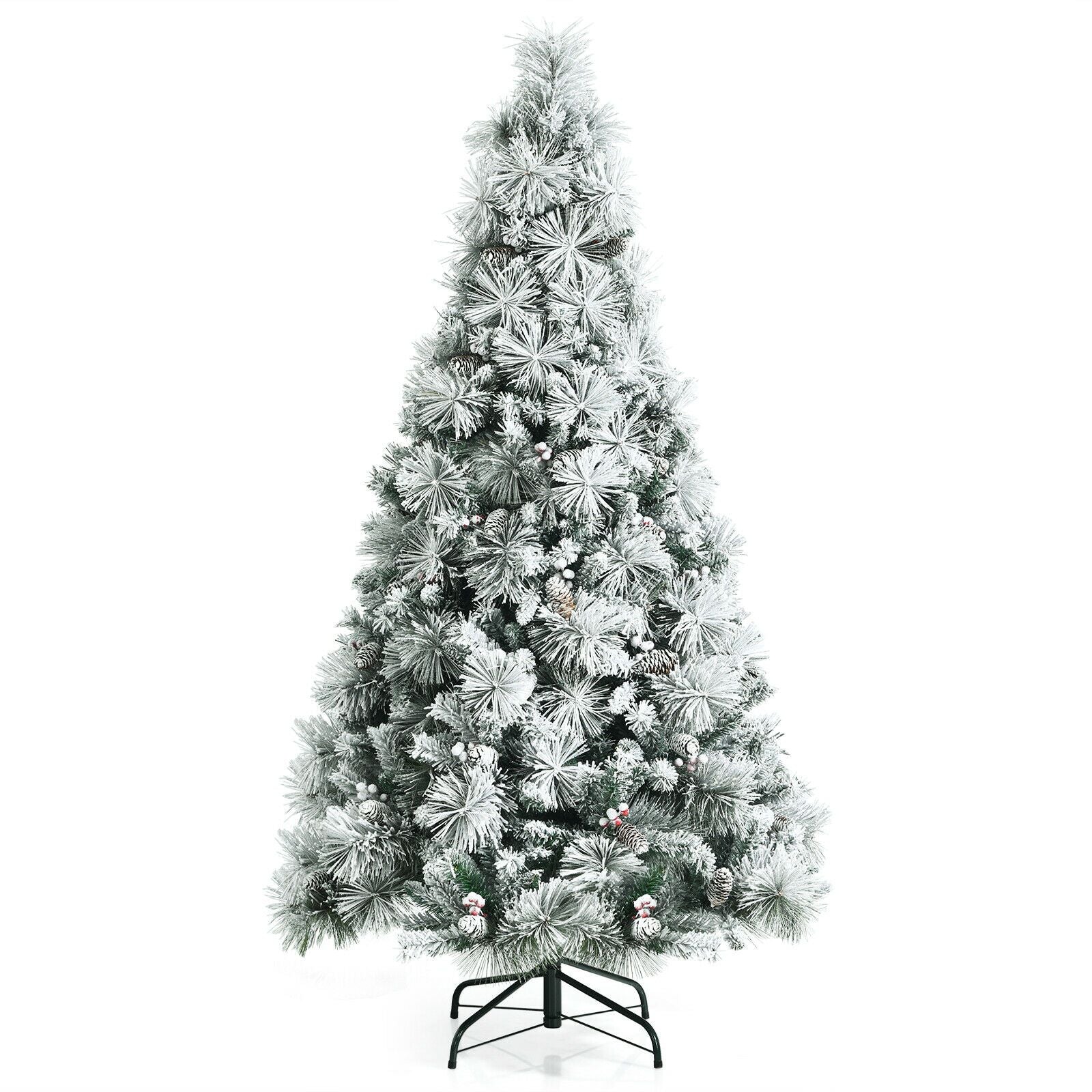 Snow-Flocked Christmas Tree Featuring 652 Branches and Decorative Berries