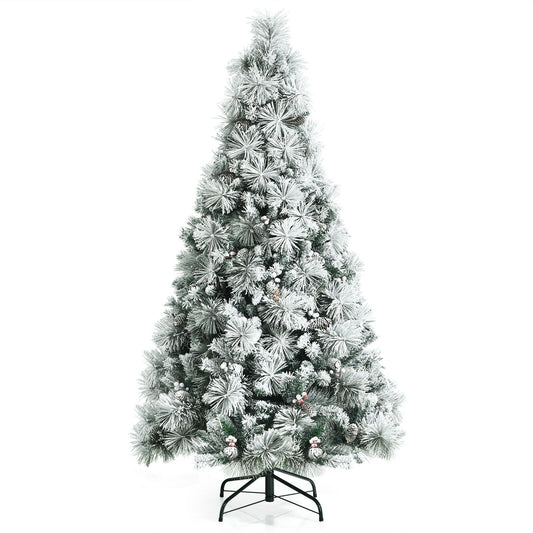 Snow-Flocked Christmas Tree Featuring 652 Branches and Decorative Berries