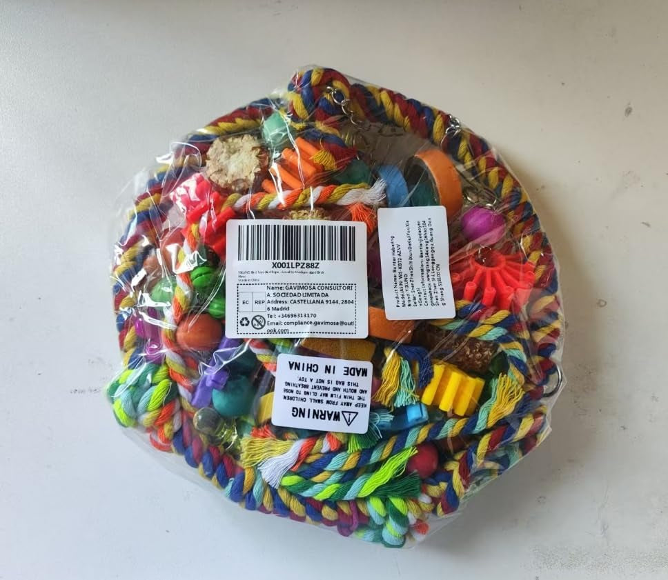 Bird Rope Ring Swing Perch with Corn Cob, Cardboard Bagels, and Wooden Chewing Blocks for Parakeets, Conures, Lovebirds, Finches, and Other Small to Medium-Sized Birds
