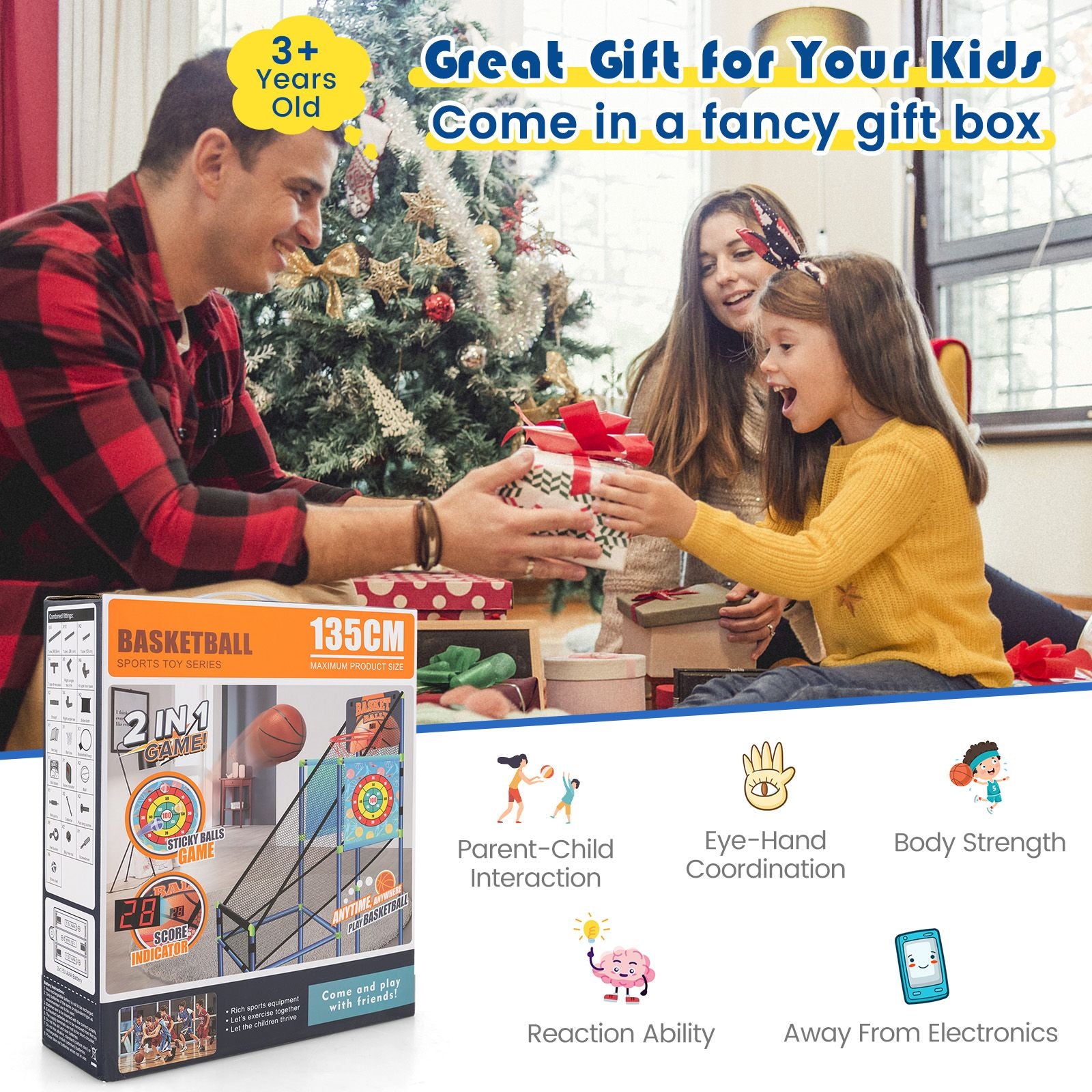 Dual-Function Children's Basketball Arcade Game with Electronic Scoring System