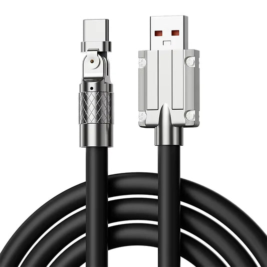 USB to Type-C 180-Degree Rotating Charging and Data Cable, 120W Super Fast Charging and High-Speed Data Transfer for iPhone and Samsung Devices