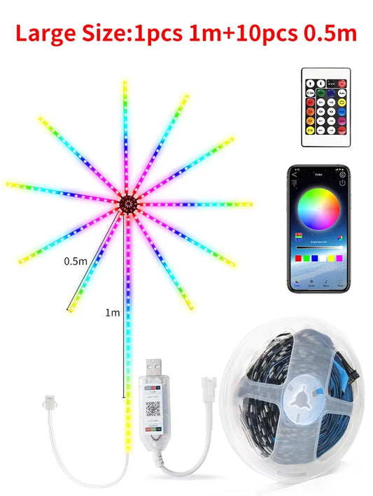 USB 5V RGBIC Fireworks LED String Lights for Festive Decor, Music Synchronization, and Event Illumination