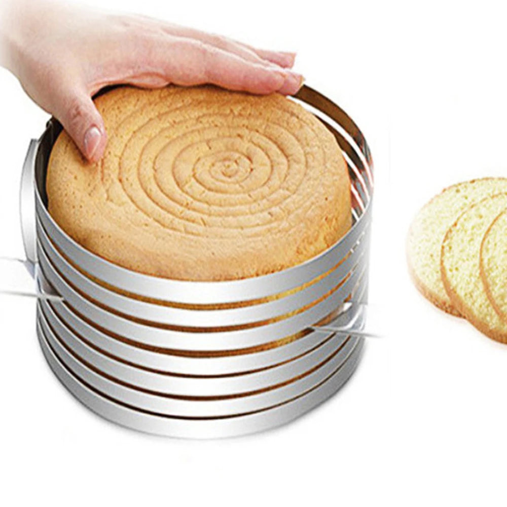 Adjustable Stainless Steel Round Cake Cutter and Slicer - 20CM and 30CM, 7-Layer Mousse Ring Mold Baking Tool