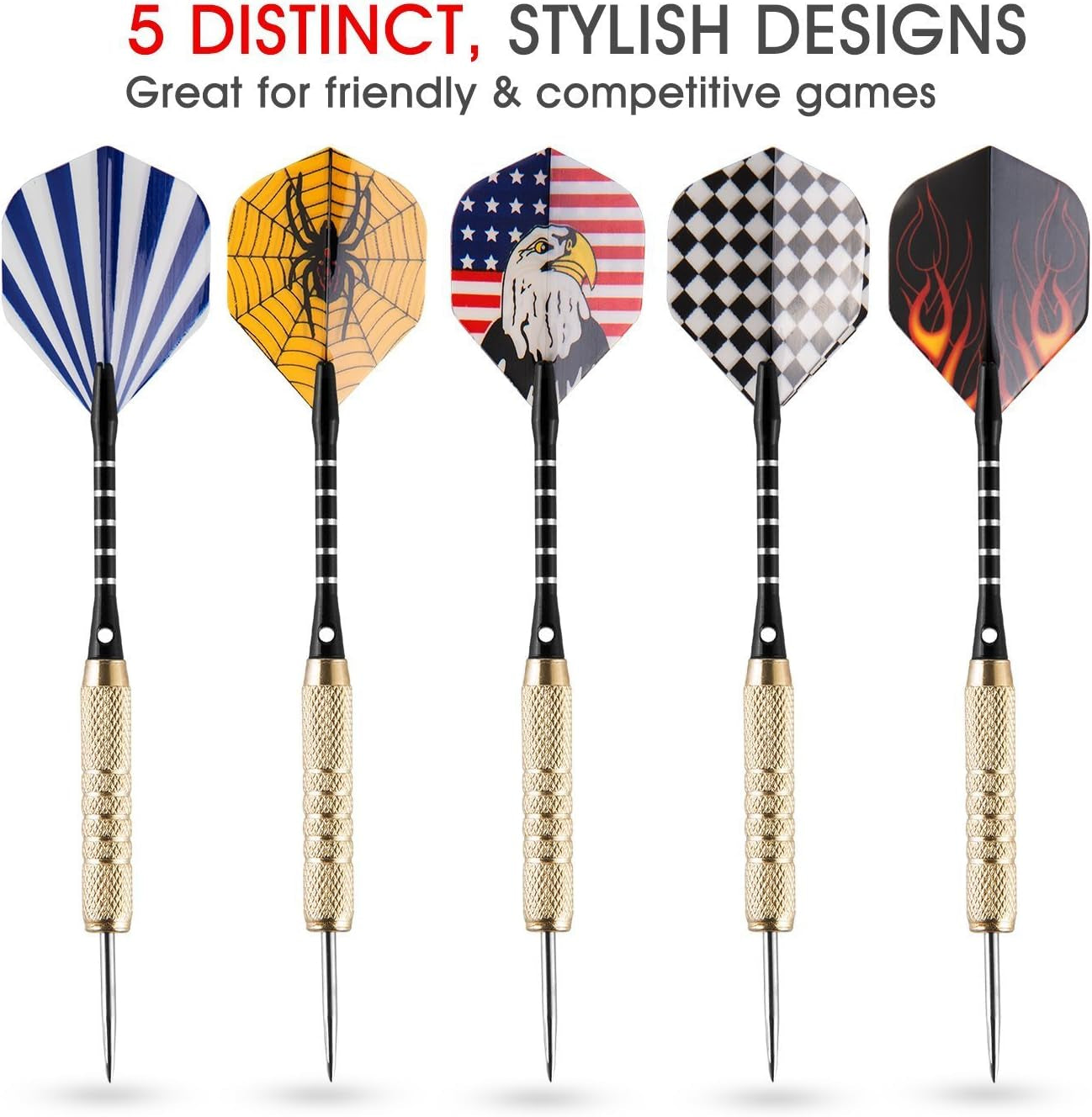15-Piece Steel Dart Set with 18-Gram Tips, Dart Sharpener, 21 Flights, Aluminum Shafts, and Brass Barrels - Ideal for Rec Rooms, Man Caves, Bars, and Game Rooms