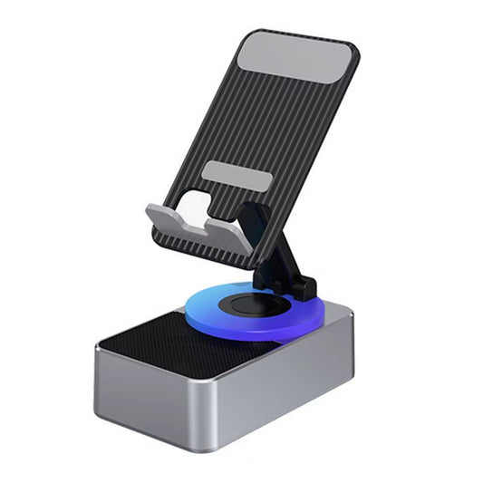 Bluetooth-Compatible Rotating Phone Stand with Integrated Wireless Speaker and Adjustable Foldable Design