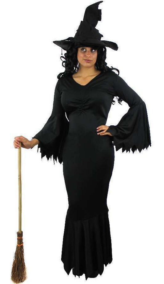 Elegant Gothic Witch Costume for Women with Fishtail Dress and Hat for Halloween