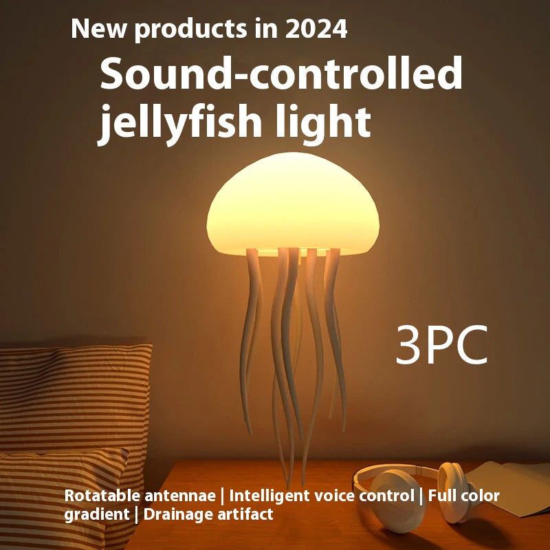 LED Jellyfish Mood Lamp - Portable Smart Night Light for Bedside and Desk Decor